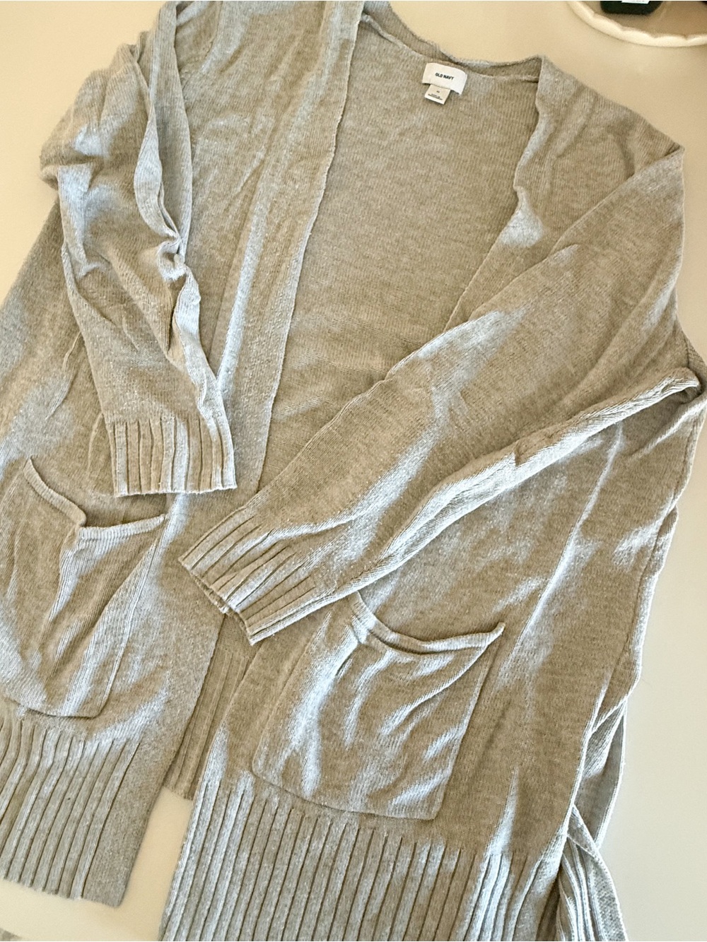 Old Navy Light Gray Open-Front Long Cardigan